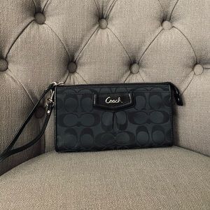 Coach black monogram canvas wallet wristlet